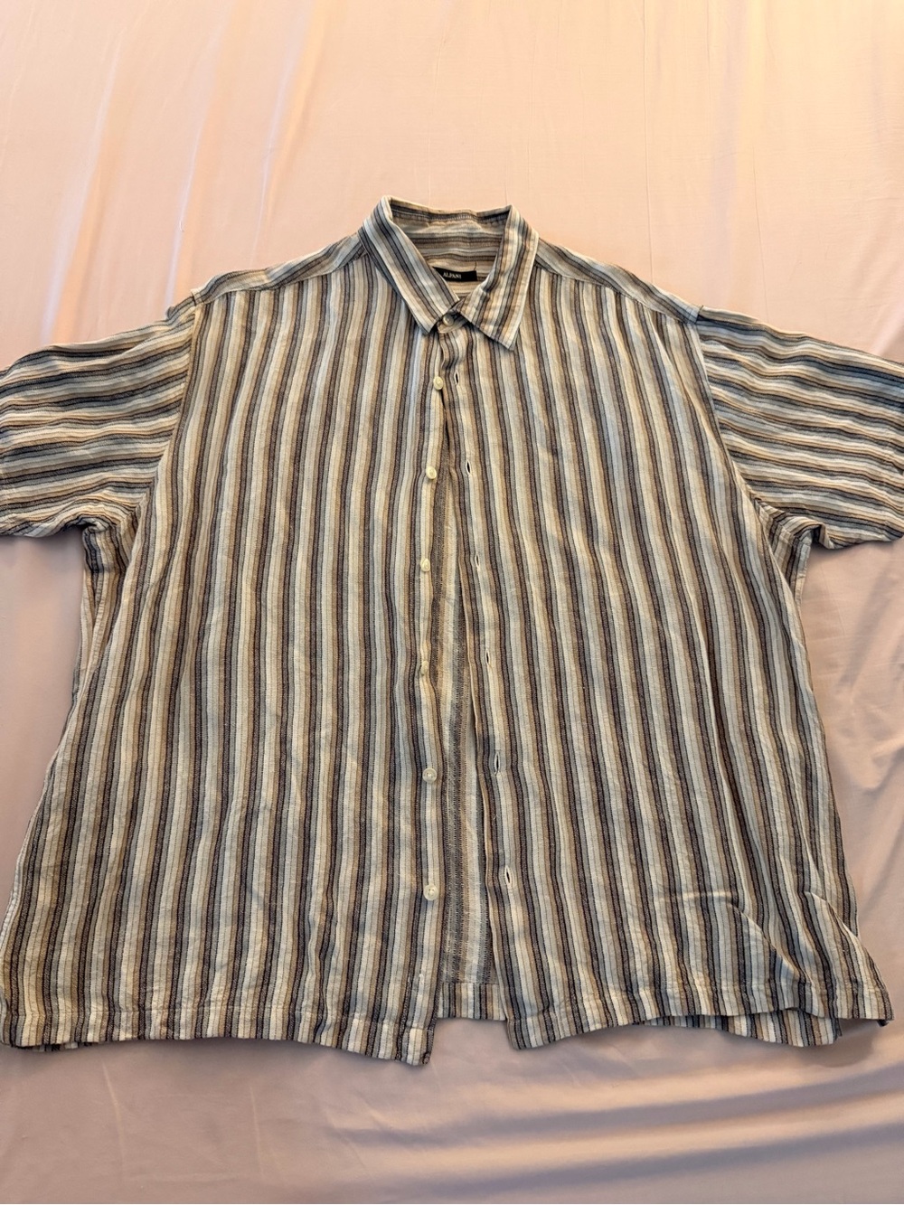 Alfani Short Sleeve Vertical Stripe Button-Up Shirt - Blue/Gray/White